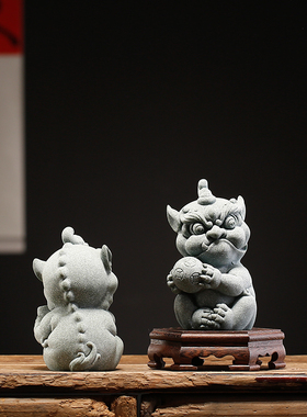 创意石狮子摆件一对国潮喜庆招财鱼缸造景新中式家居客厅桌面装饰