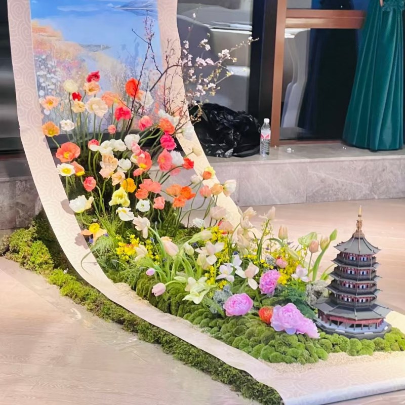 婚宴布置镂空卷轴大定制梅花打印新中式影楼摄影道具布置挂布相框