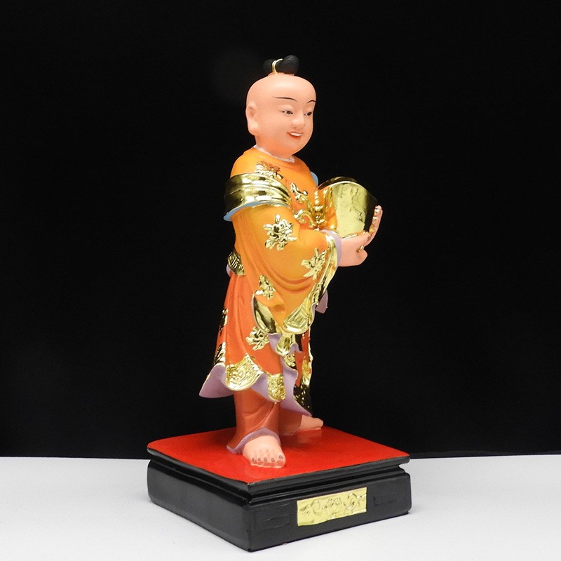 包邮12寸招财进宝童子神像手捧元宝拿字牌童子道像招福纳财摆件