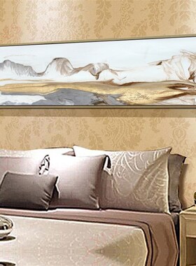1649墙面装饰画卧室墙头长横版轻奢床头挂画酒店宾馆抽象山水壁画