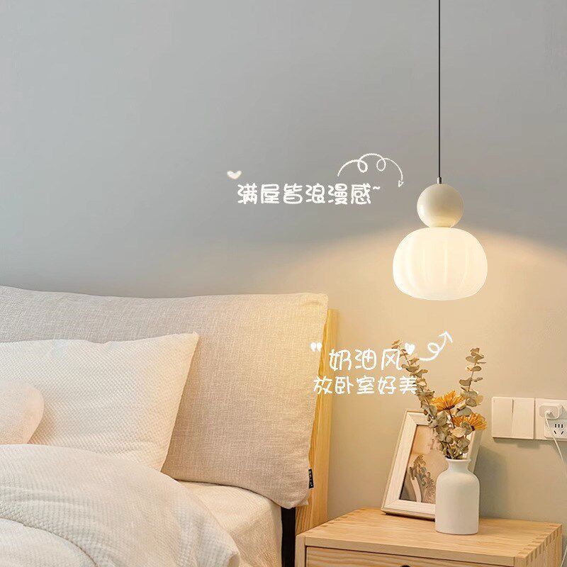 奶油风卧室床头吊灯儿童房女孩温馨浪漫南瓜灯氛围灯主卧床头吊灯
