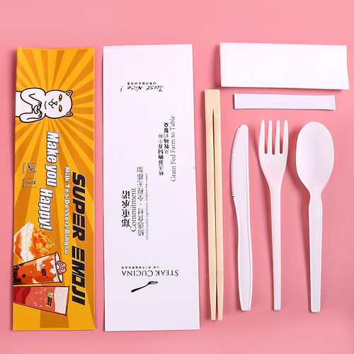 一次性CPLA可降解餐具环保刀叉勺套件加厚外卖甜品勺叉筷纸组合装