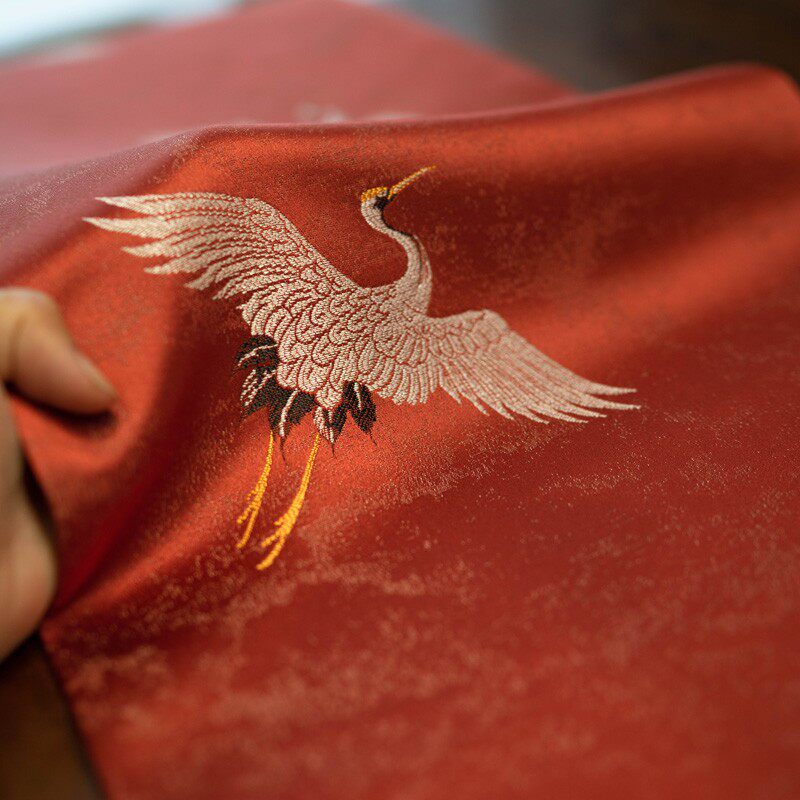 红色仙鹤桌旗中式禅意新中式长条茶几茶席轻奢桌布电视柜盖布床旗