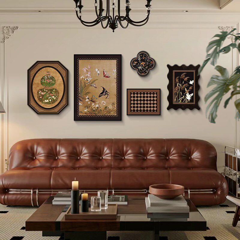 法式中古风客厅装饰画复古沙发背景墙挂画新款高级感小众组合壁画