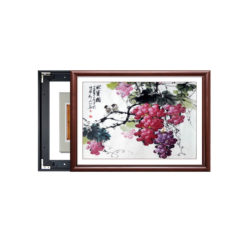 新中式电表箱装饰画遮挡电表箱装饰品免打孔葡萄餐厅挂画实木横款