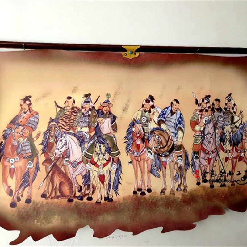 蒙古皮画成吉思汗勇士精品蒙古包民族特色装饰品手工艺品餐厅挂画