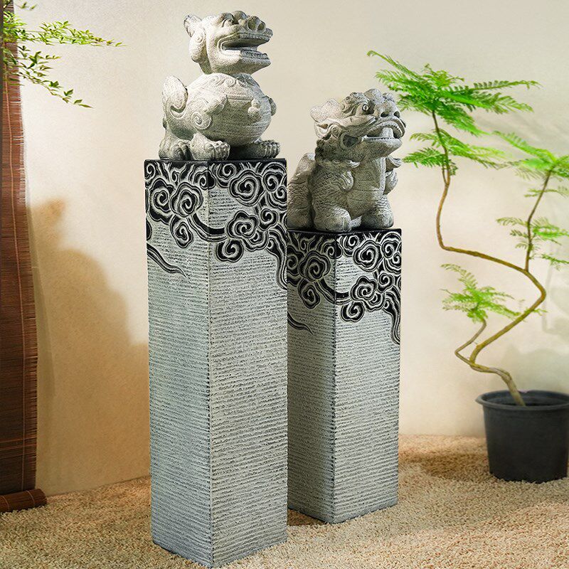 麒麟狮子貔貅门口拴马柱落地装饰摆件中式仿古庭院茶室内仿石摆设