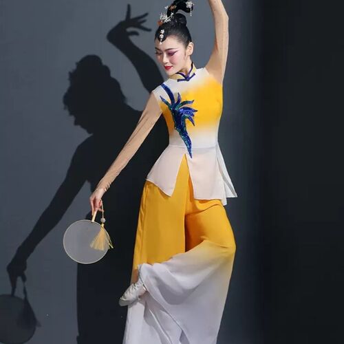 黄河水从我家门前过新款古典舞演出服女高端扇子广场舞蹈服秧歌服