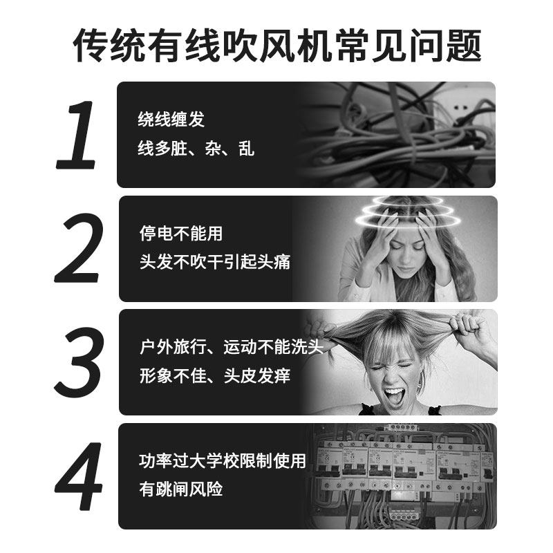 欧莱诗无线电吹风机学生宿舍专用不插电冷热风恒温护发便携充电式