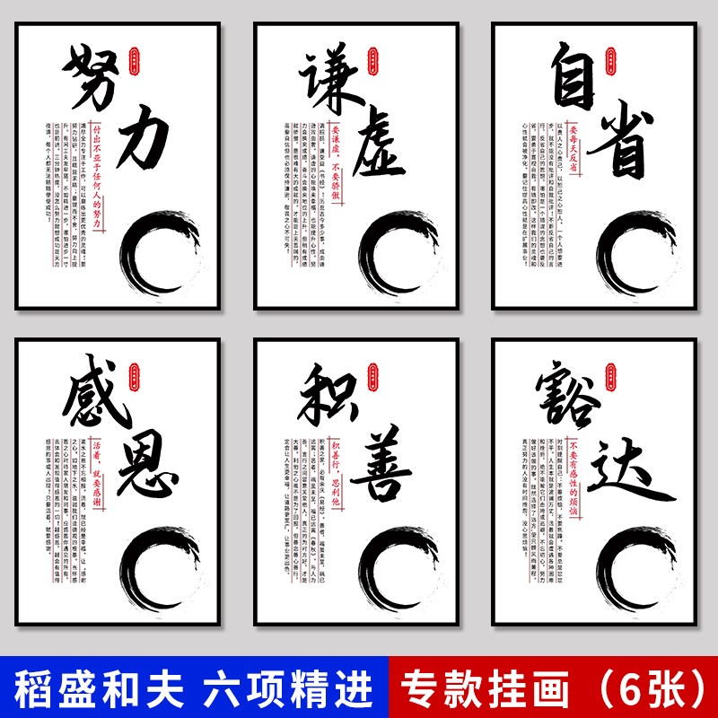 网红稻盛和夫六项精进挂画高端新款办公室名言公司文化励志墙面装
