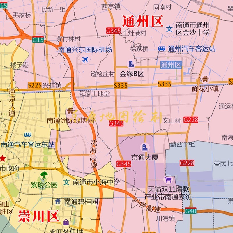 2023新款南通市行政区划地图办公室挂图高清装饰画超大尺寸可定制