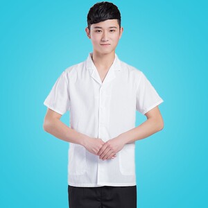 2023年厨师服薄款夏季服食品厂早点男女工作服白色短袖工作服透气