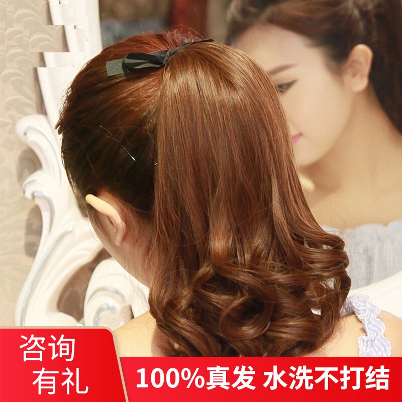 真发马尾假发女绑带式40中长梨花卷发大波浪短款全真人头发丝辫子