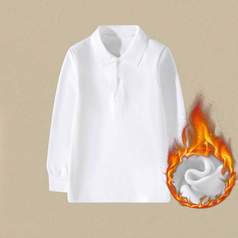 儿童polo衫白色长袖春秋小学生校服女男童打底衫白色翻领T恤班服