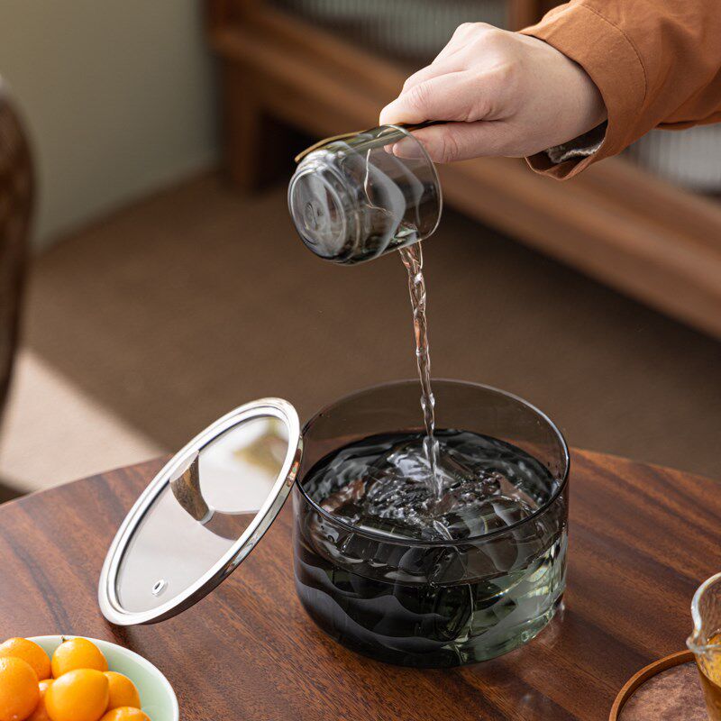 山峦玻璃茶洗缸笔洗水盂水洗带盖茶杯消毒锅耐高温茶具配件茶道