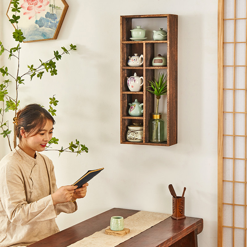 博古架实木中式功夫茶杯置物收纳紫砂壶展示桌面茶器茶具茶壶摆放