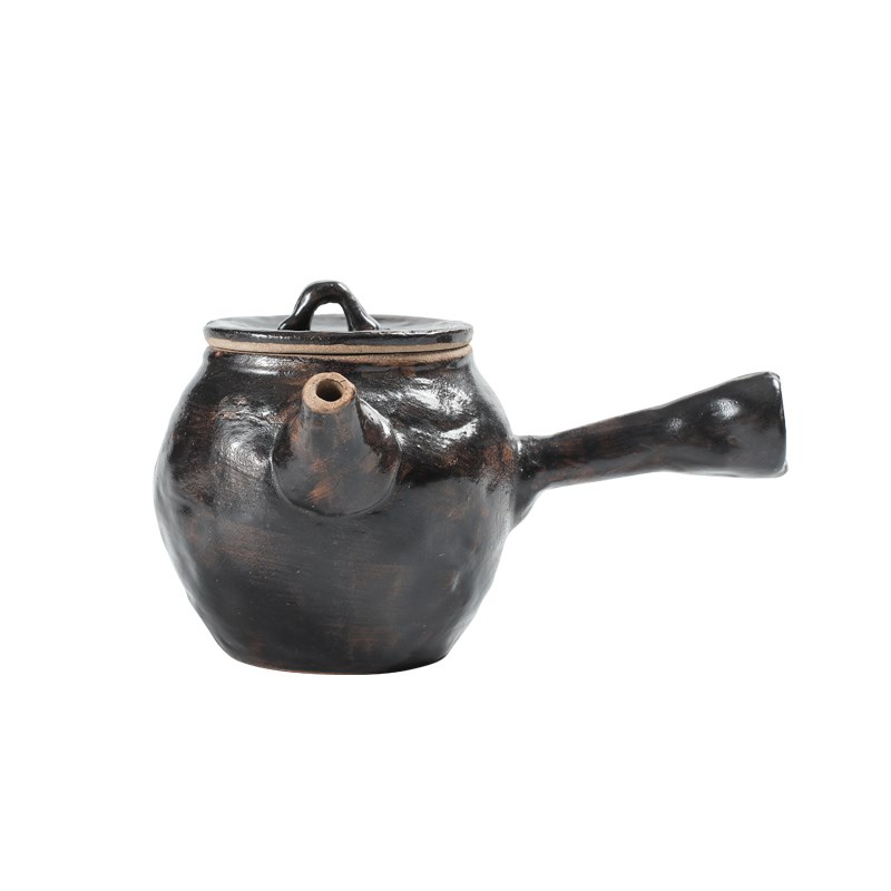 寒山居岩陶手工柴烧壶日式复古侧把泡茶壶粗陶禅意小茶壶仿古单壶