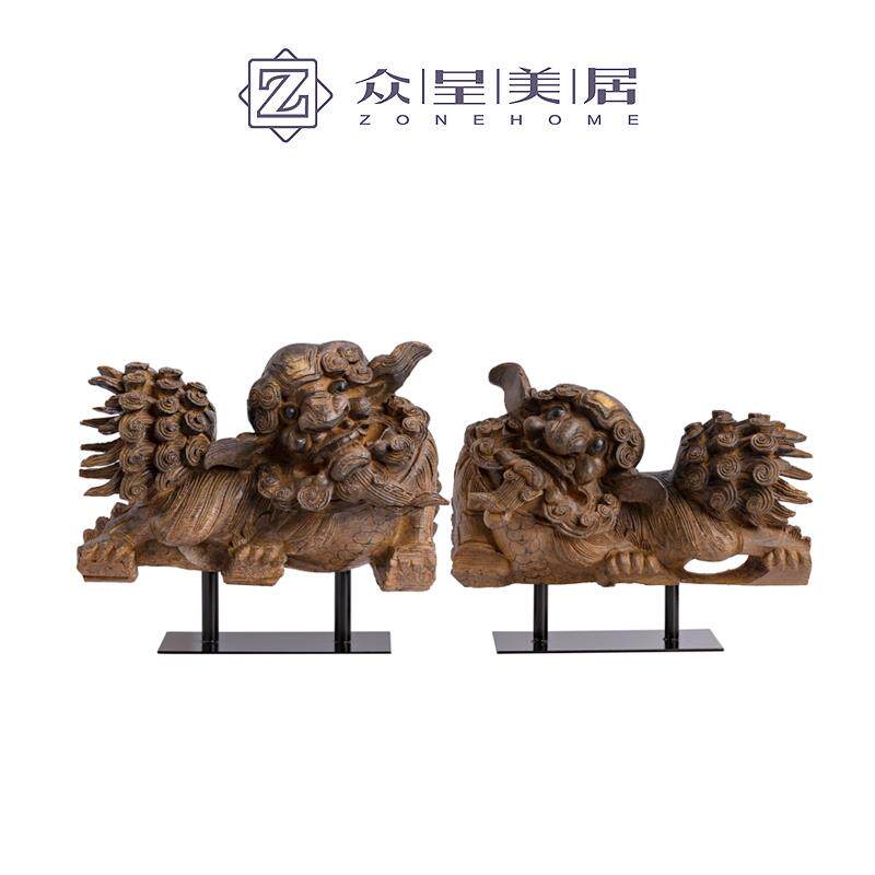 新中式麒麟狮子摆件样板房书房客厅酒柜软装饰品东方创意时尚摆设