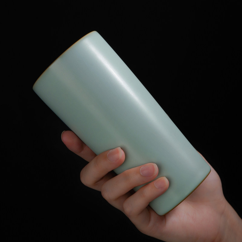 青澹汝窑水杯景德镇陶瓷杯大容量复古杯子家用简约青瓷茶杯礼盒装
