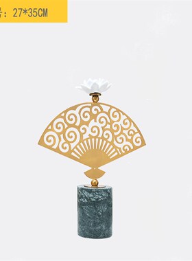 新中式禅意扇形莲花摆件样板房售楼部客厅茶几博古架酒店软装配饰