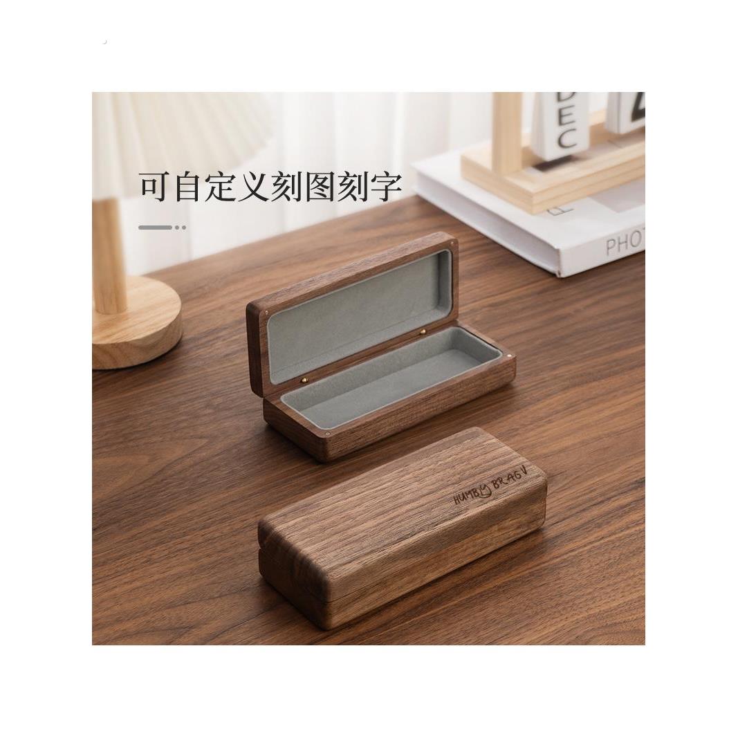 黑胡桃木眼镜盒创意刻字生日礼物复古实木文艺眼镜首饰收纳盒便携