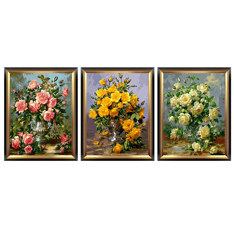 画画diy数字油画花卉玫瑰填色手工绘填色填充涂色油彩画治愈解闷