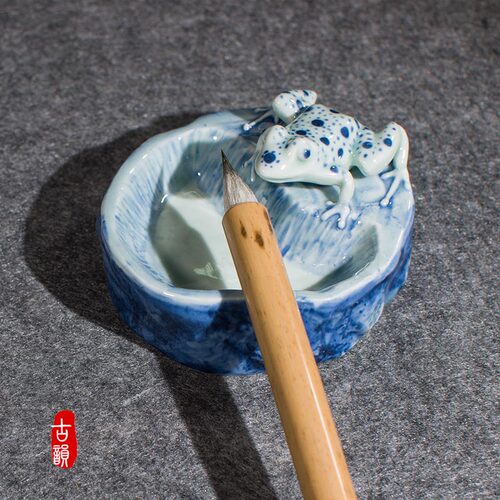 景德镇陶瓷墨池墨汁创意复古动物墨海斗砚台文房四宝书法毛笔笔舔