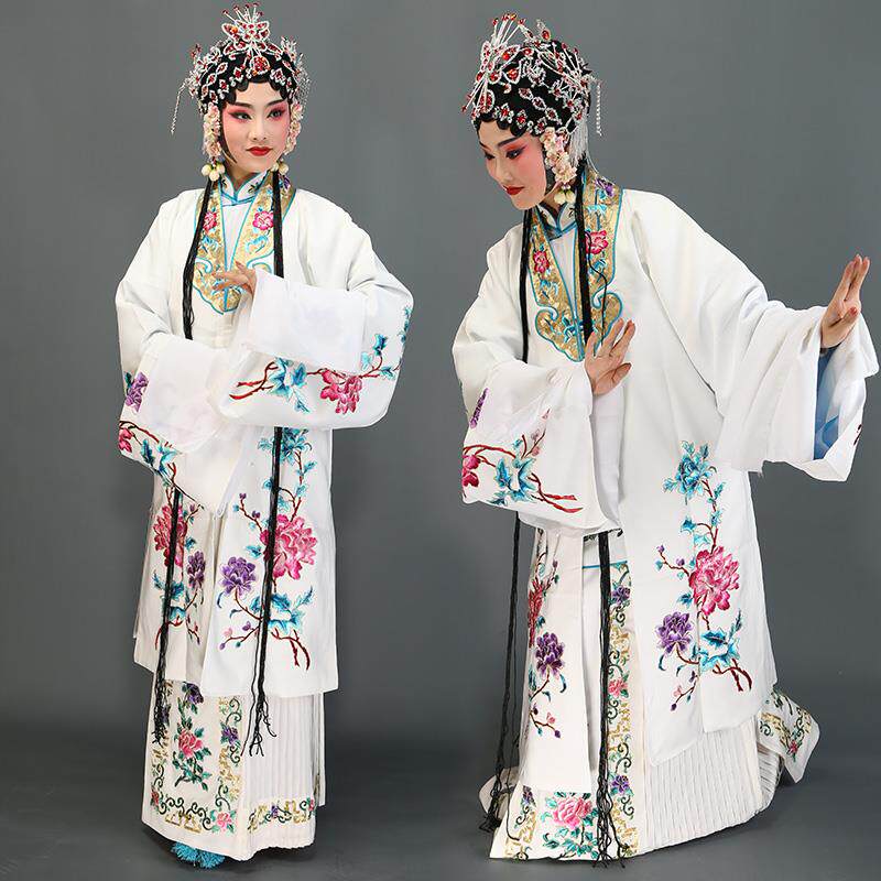 戏曲花旦女披 京剧青衣褶子越剧黄梅戏剧水袖戏服 金领仿手绣女披