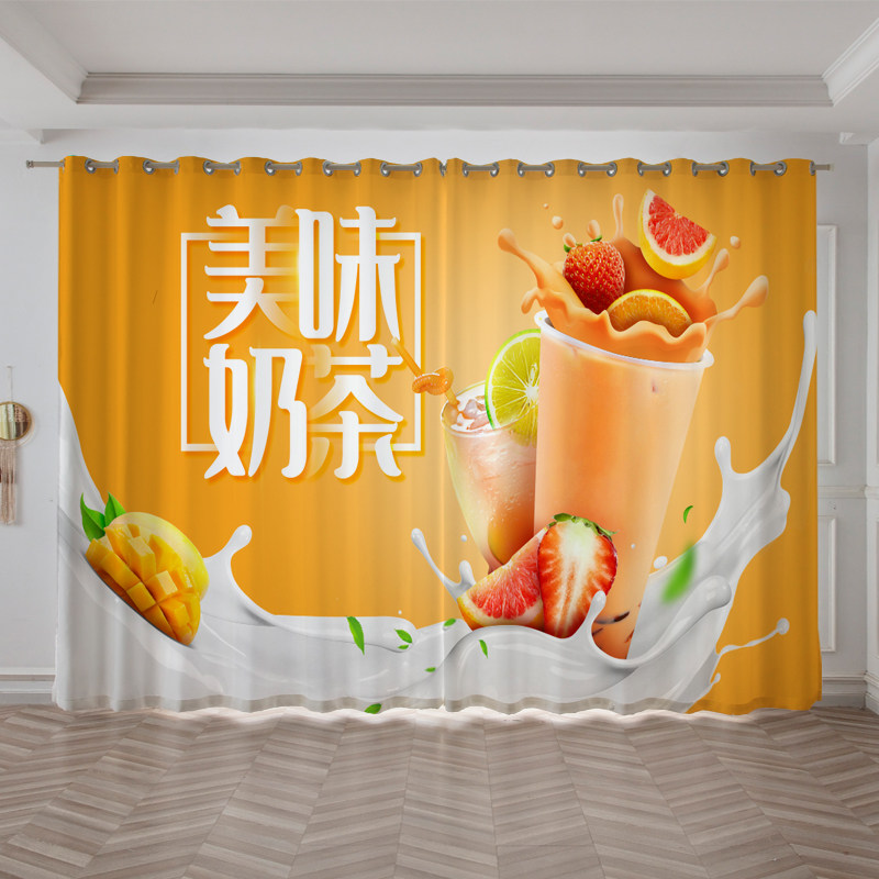 定制奶茶蛋糕烘培咖啡休闲店铺隔断装饰背景布遮光图案窗帘布纱帘