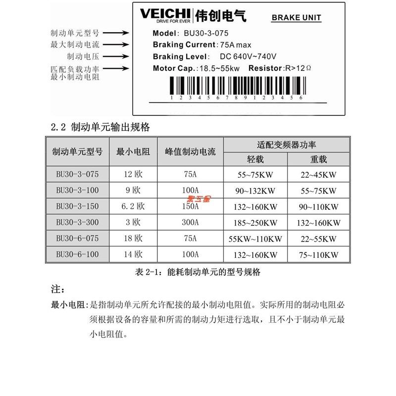 伟创变频器制动单元 BU30-075-3 75KW使用