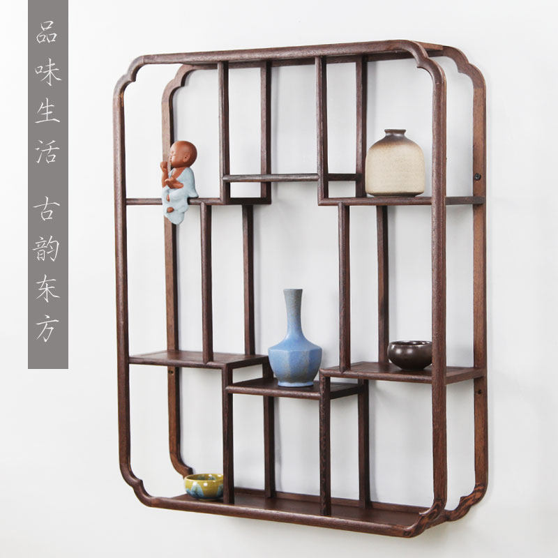 鸡翅木博古架实木中式小博物架壁挂墙上多宝阁茶叶架置物架古董架