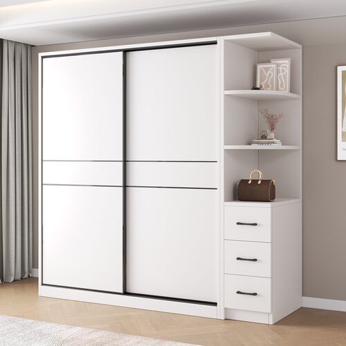 【香港包郵】杉木生态板衣柜家用卧室推拉门简易组装全实木新款定