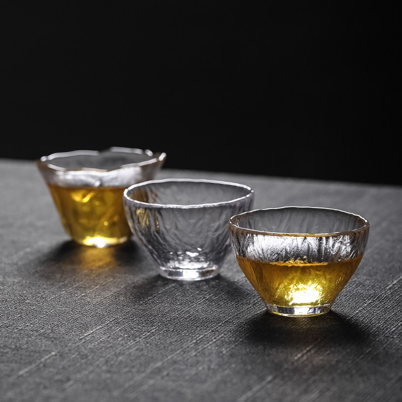 初雪日式锤纹玻璃茶杯6只装茶碗功夫茶具杯子水晶酒杯小盏品茗杯