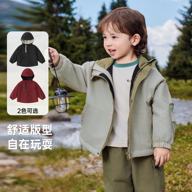 右欧童装男童加绒连帽外套秋冬新款女童户外冬装儿童宝宝防风上衣