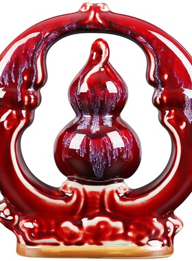 陶瓷器花瓶福中福葫芦窑变红钧瓷家居客厅酒柜装饰品工艺品摆件