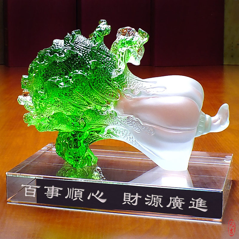 琉璃水晶白菜大号桌面摆件招财百财客厅高档中式美容店开业礼品