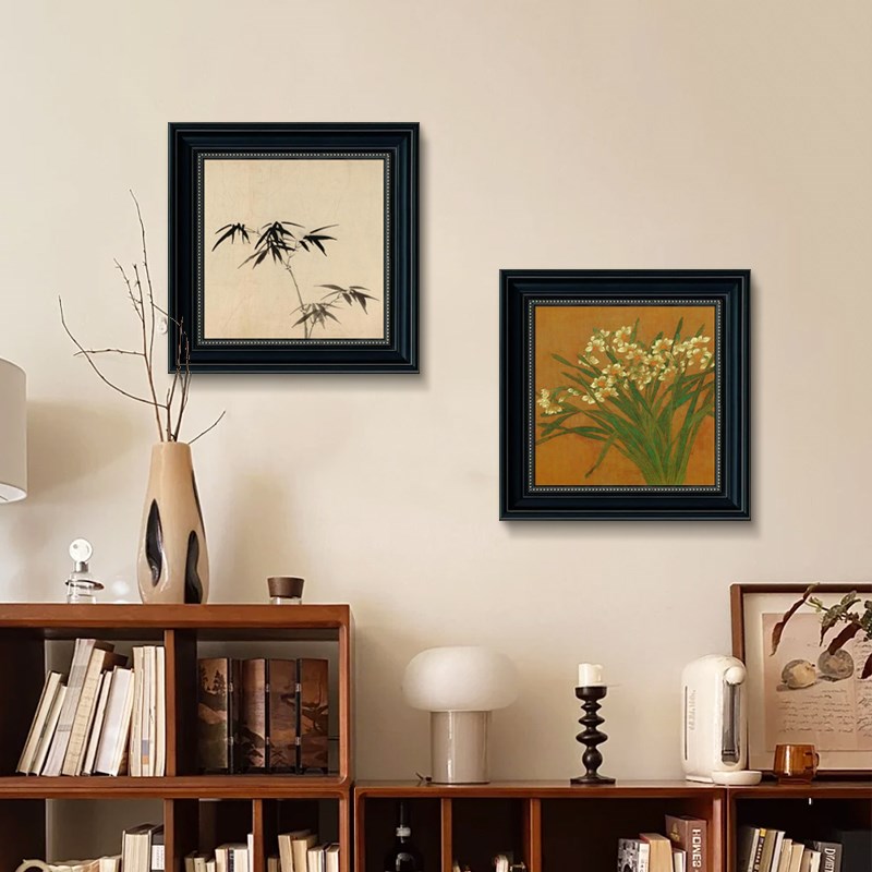 中古风装饰画梅兰竹菊法式复古餐厅挂画美式客厅艺术玄关组合壁画