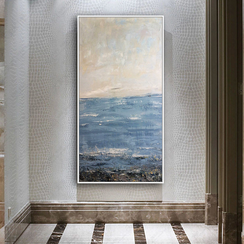 北欧玄关装饰画竖版走廊过道挂画抽象风景画室内别墅背景墙壁画大