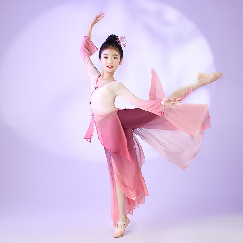 儿童古典舞蹈服中国风扇子舞裤裙飘逸纱衣女童表演服中国舞演出服