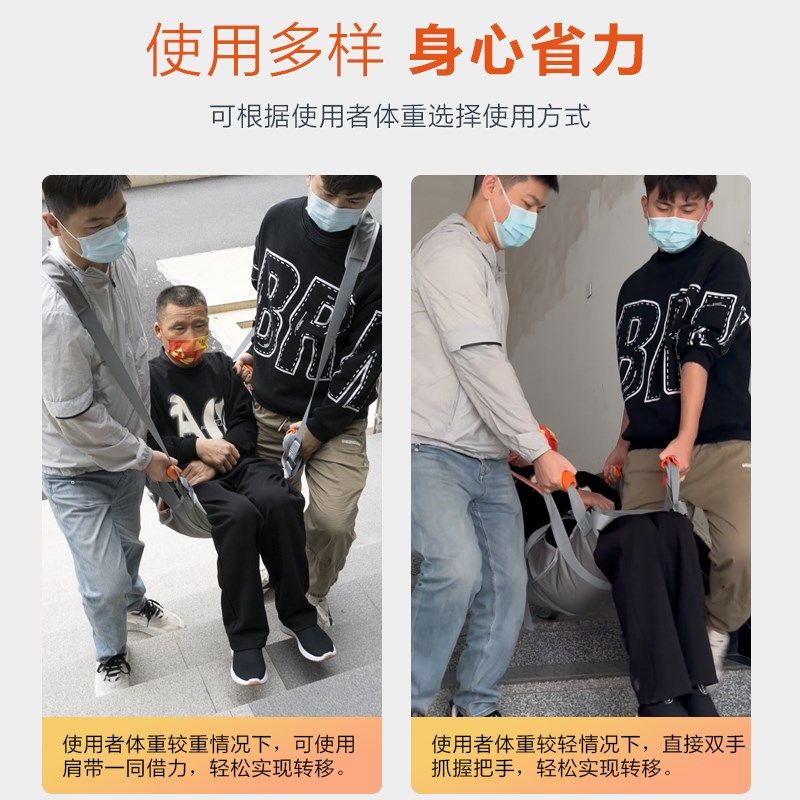 老人上下楼搬运垫辅助器轮椅搬运垫病人转移带软担架楼梯抬人神器
