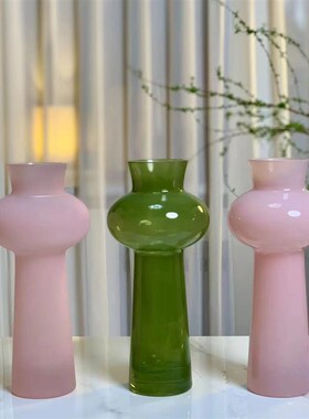 中古花瓶摆件客厅插花轻奢高级感绿色玻璃粉色法式创意琉璃蝴蝶兰