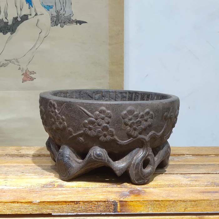 中国风仿古青石禅意桌面花盆水仙盆石头怀旧做旧水培器皿水培花盆