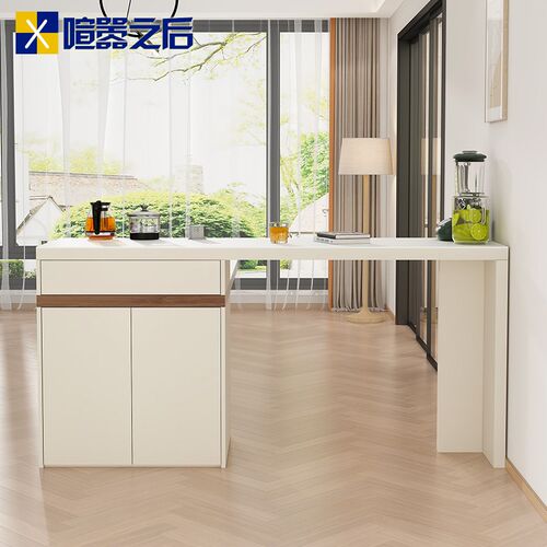 奶油风岩板岛台餐桌一体小户型厨房茶台烧水壶一体吧台隔断柜8E55