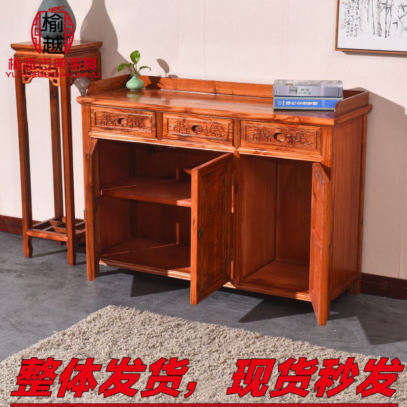 南榆木酒店饭店餐柜茶水柜餐边柜中式仿古储物柜全实木碗柜整装