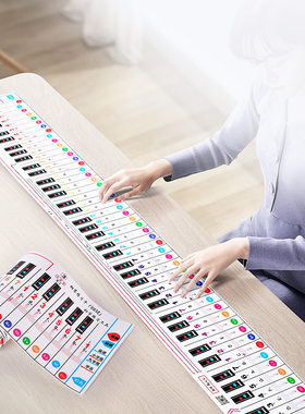 便携钢琴键盘图纸88键初学者指法练习卡手卷琴练五线谱简谱对照表