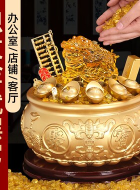 纯铜聚宝盆摆件招财聚财黄铜存钱罐家用元宝水晶八方来财开业礼物