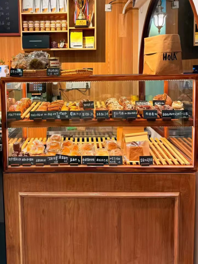 ?实木面包展示柜欧包常温柜烘焙坊咖啡店展柜日式甜品店台上玻璃