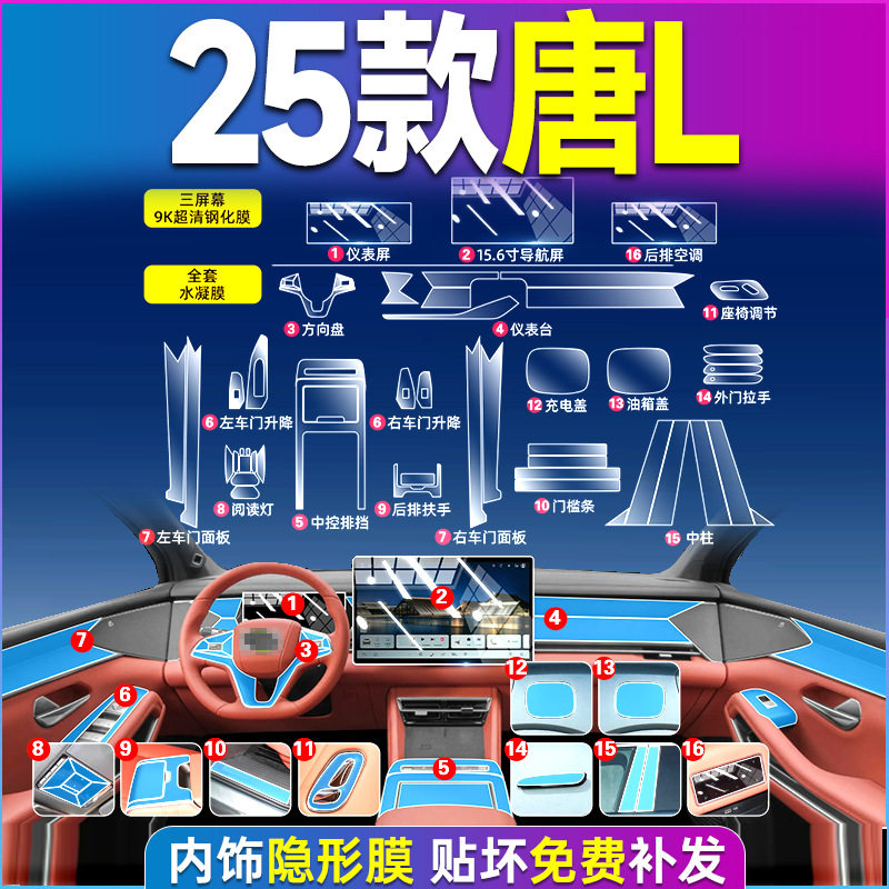 比亚迪唐DMI/EV中控钢化膜25款图片