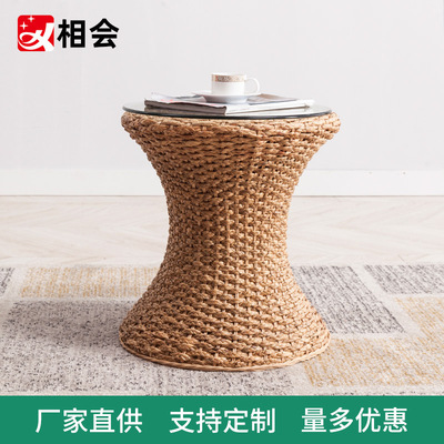相会竹藤家具藤艺茶几圆藤编茶几竹藤小桌印尼藤艺时尚简约茶道桌
