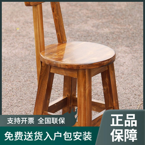 仿古实木靠背餐椅中式复古做旧圆凳家用餐厅带靠背农家乐商用椅子